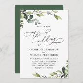 Elegant Eucalyptus Watercolor Grüne Hochzeit Einladung (Vorne/Hinten)