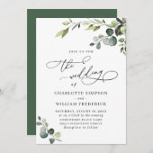 Elegant Eucalyptus Watercolor Grüne Hochzeit Einladung (Vorne/Hinten)
