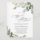 Elegant Eucalyptus Watercolor Grüne Hochzeit Einladung (Vorne/Hinten)