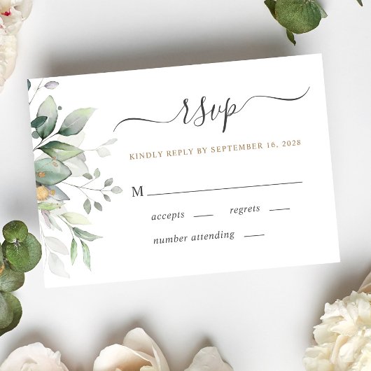 Elegant Eucalyptus Watercolor Grüne Hochzeit RSVP Karte