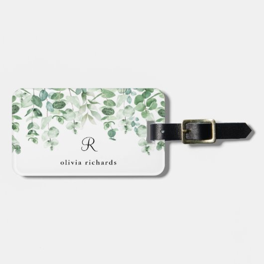 Elegant Eucalyptus Watercolor | Monogramm Gepäckanhänger (Vorderseite horizontal)