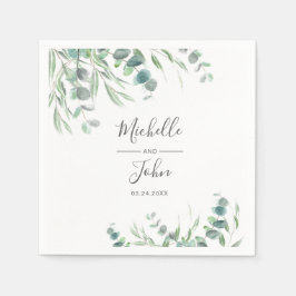 Elegant Eucalyptus Watercolor Name Script Wedding Serviette