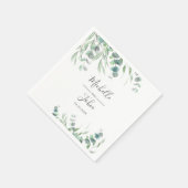Elegant Eucalyptus Watercolor Name Script Wedding Serviette (Ecke)