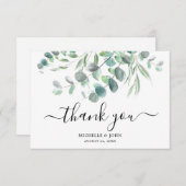 Elegant Eucalyptus Watercolor Name Wedding Dankeskarte (Vorne/Hinten)
