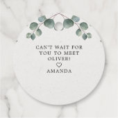 Elegant Eucalyptus Watercolor OH BABY SHOWER Geschenkanhänger (Rückseite)