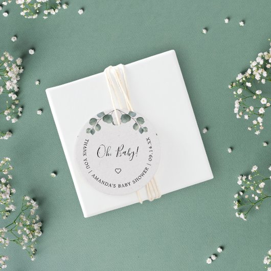 Elegant Eucalyptus Watercolor OH BABY SHOWER Geschenkanhänger