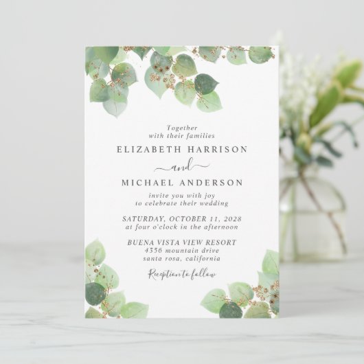 Elegant Eucalyptus Watercolor QR Code Wedding Einladung (Stehend Vorderseite)