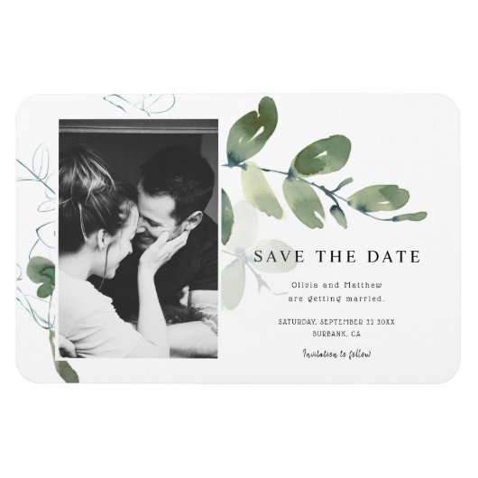 Elegant Eucalyptus Watercolor Save the Date Magnet (Horizontal)