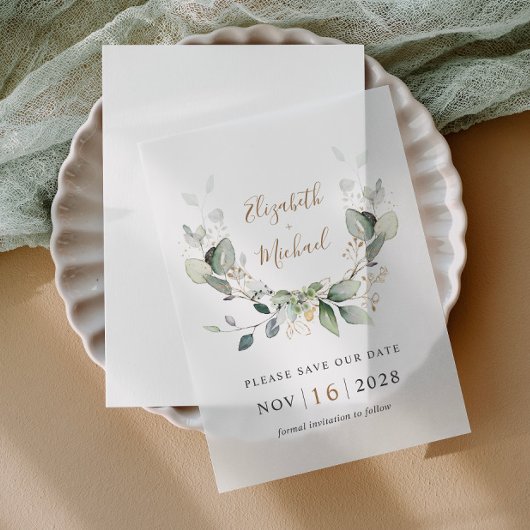 Elegant Eucalyptus Watercolor Save the Date Pergament Einladungen