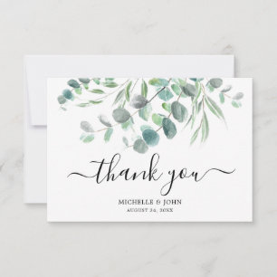 Elegant Eucalyptus Watercolor Script Wedding Dankeskarte
