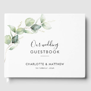Elegant Eucalyptus Watercolor Script Wedding Gästebuch