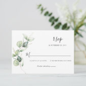 Elegant Eucalyptus Watercolor Script Wedding RSVP Karte (Stehend Vorderseite)
