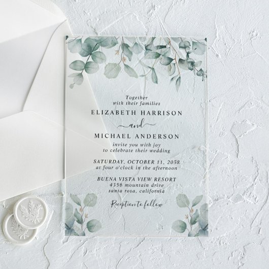 Elegant Eucalyptus Watercolor Wedding Acryleinladungen