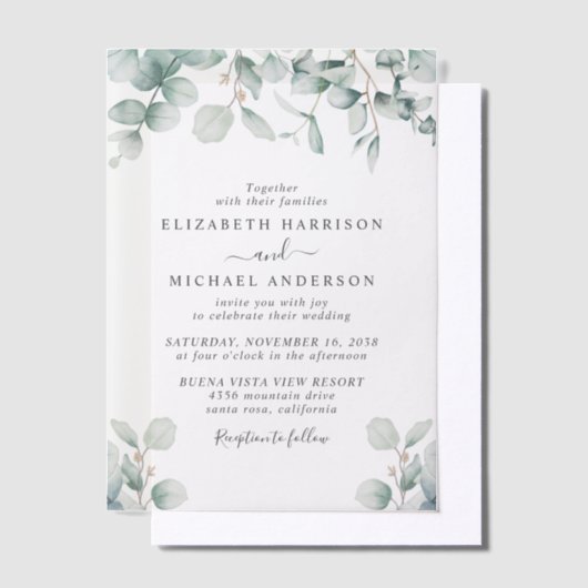 Elegant Eucalyptus Watercolor Wedding Pergament Einladungen (Versetzt)