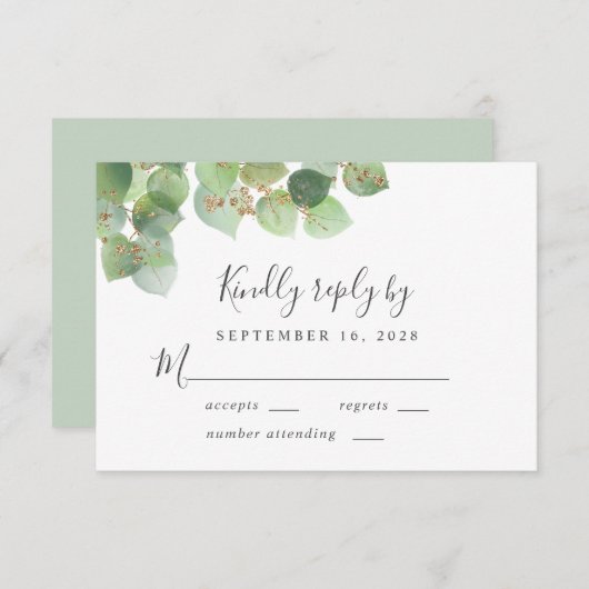 Elegant Eucalyptus Watercolor Wedding RSVP Karte (Vorne/Hinten)