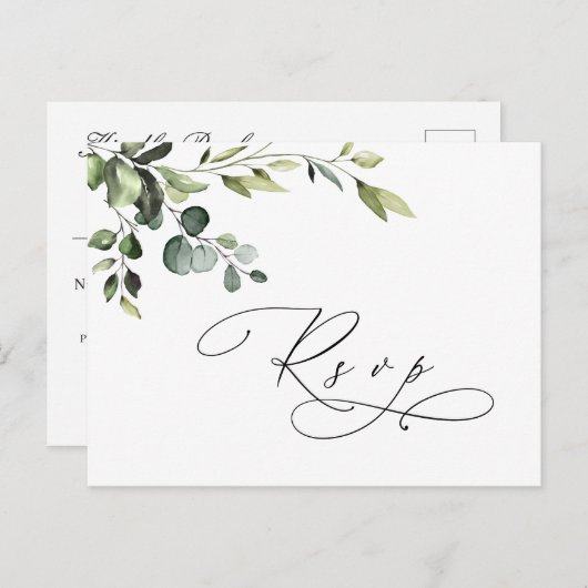 Elegant Eucalyptus Watercolor Wedding RSVP Postkarte (Vorne/Hinten)