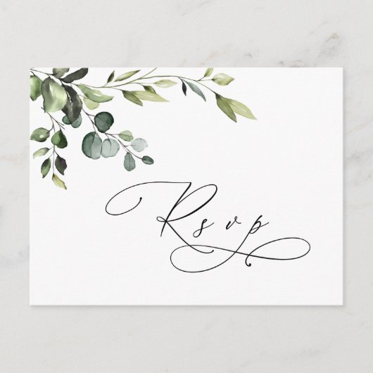 Elegant Eucalyptus Watercolor Wedding RSVP Postkarte (Vorderseite)