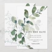 Elegant Eucalyptus Watercolor Wedding Save The Date (Vorne/Hinten)