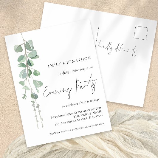 Elegant Eucalyptus Wedding Abend Party Einladung Postkarte