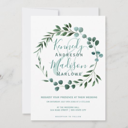 Elegant Eucalyptus Wedding Ampersand Einladung (Vorderseite)