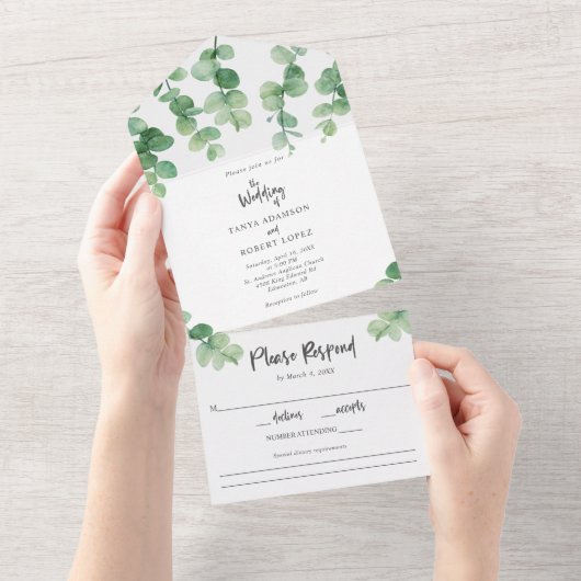 Elegant Eucalyptus Wedding Botanical Greenerenerit All In One Einladung (Abreißen)