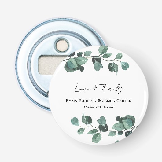 Elegant Eucalyptus Wedding Bottle Opener Flaschenöffner (Vorderseite)