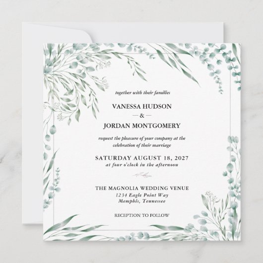 Elegant Eucalyptus Wedding Einladung (Vorderseite)