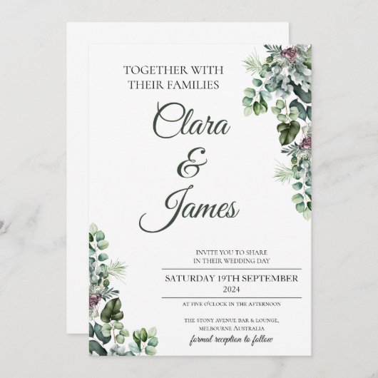 Elegant Eucalyptus Wedding Einladung (Vorne/Hinten)