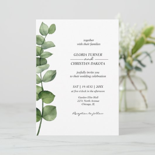 Elegant Eucalyptus Wedding Einladung (Stehend Vorderseite)