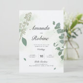 Elegant Eucalyptus Wedding Einladung (Stehend Vorderseite)