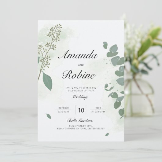 Elegant Eucalyptus Wedding Einladung (Stehend Vorderseite)