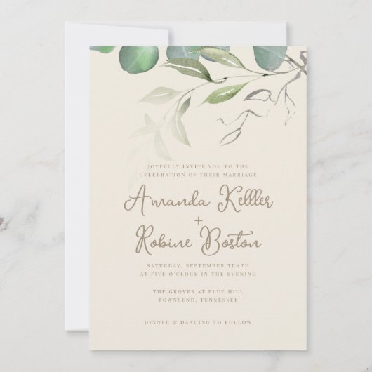 Elegant Eucalyptus Wedding Einladung (Rückseite)