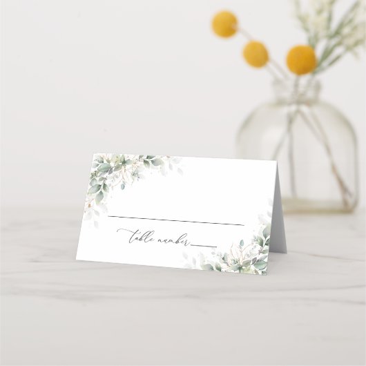 Elegant Eucalyptus Wedding Folded Place Cards Platzkarte (Vorderseite)