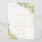 Elegant Eucalyptus Wedding Gold Folieneinladung (Vorderseite)