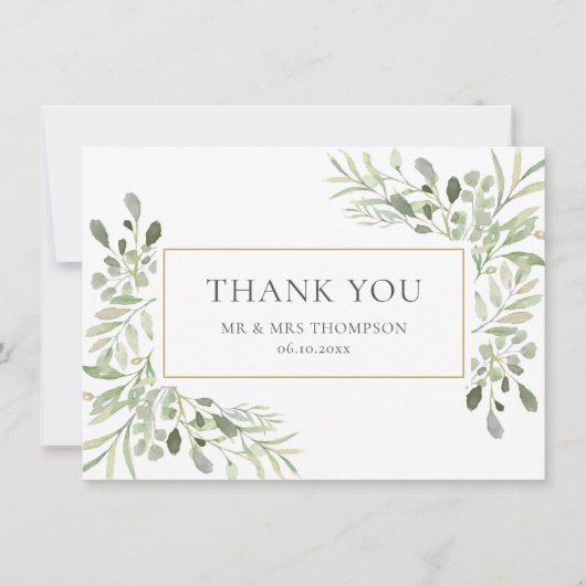Elegant Eucalyptus Wedding Greenery Vielen Dank Dankeskarte (Vorderseite)