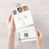 Elegant Eucalyptus Wedding Invitation with QR Code All In One Einladung (Abreißen)