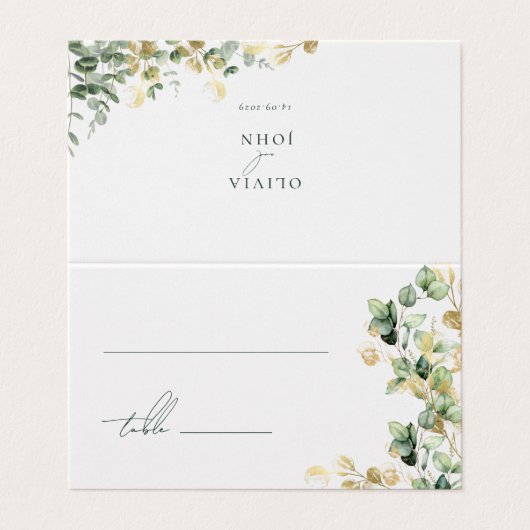 Elegant Eucalyptus Wedding Platzkarten (Außenseite Aufgefaltet)