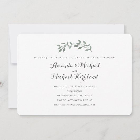 Elegant Eucalyptus Wedding Probe Dinner Einladung (Vorderseite)