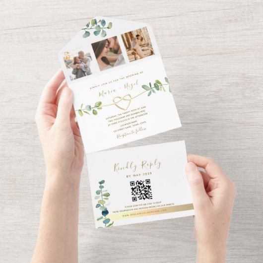 Elegant Eucalyptus Wedding QR Code All In One Einladung (Abreißen)