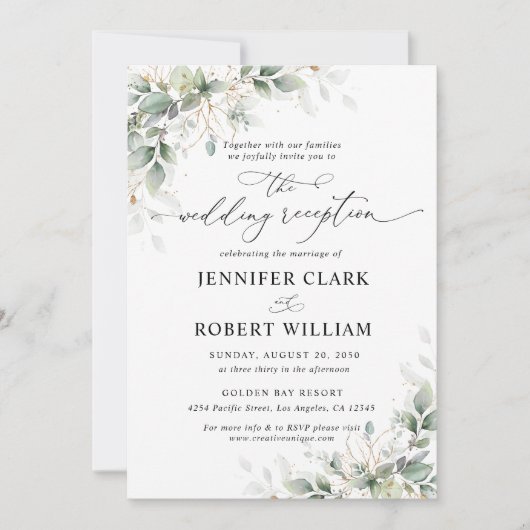 Elegant Eucalyptus Wedding Reception Invitation Einladung (Vorderseite)