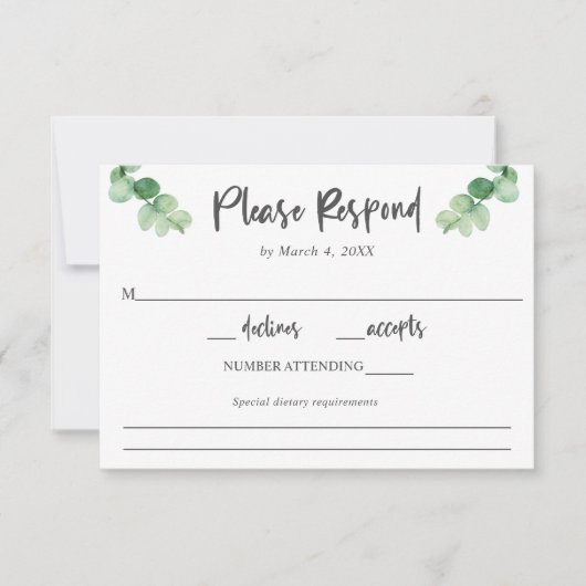 Elegant Eucalyptus wedding RSVP Diet Anforderungen Karte (Vorderseite)