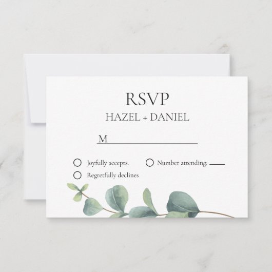 Elegant Eucalyptus Wedding RSVP Karte (Vorderseite)