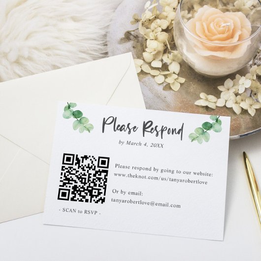 Elegant Eucalyptus wedding RSVP QR Code Online Karte