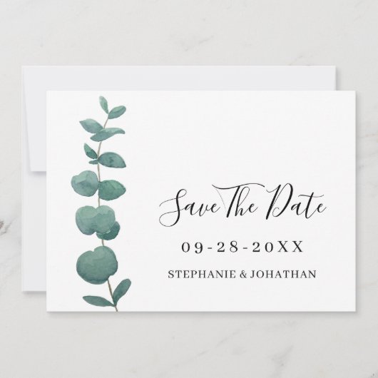 Elegant Eucalyptus Wedding Save the Date Einladung (Vorderseite)
