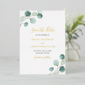 Elegant Eucalyptus Wedding Save the Date Folieneinladung (Stehend vorne)
