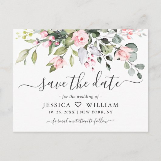 Elegant Eucalyptus Wedding Save the Date Postkarte (Vorderseite)