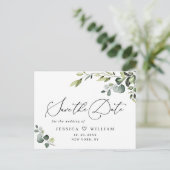 Elegant Eucalyptus Wedding Save the Date QR code Postkarte (Stehend Vorderseite)