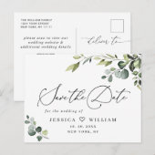 Elegant Eucalyptus Wedding Save the Date QR code Postkarte (Vorne/Hinten)