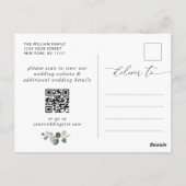 Elegant Eucalyptus Wedding Save the Date QR code Postkarte (Rückseite)
