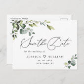 Elegant Eucalyptus Wedding Save the Date QR code Postkarte (Vorne/Hinten)